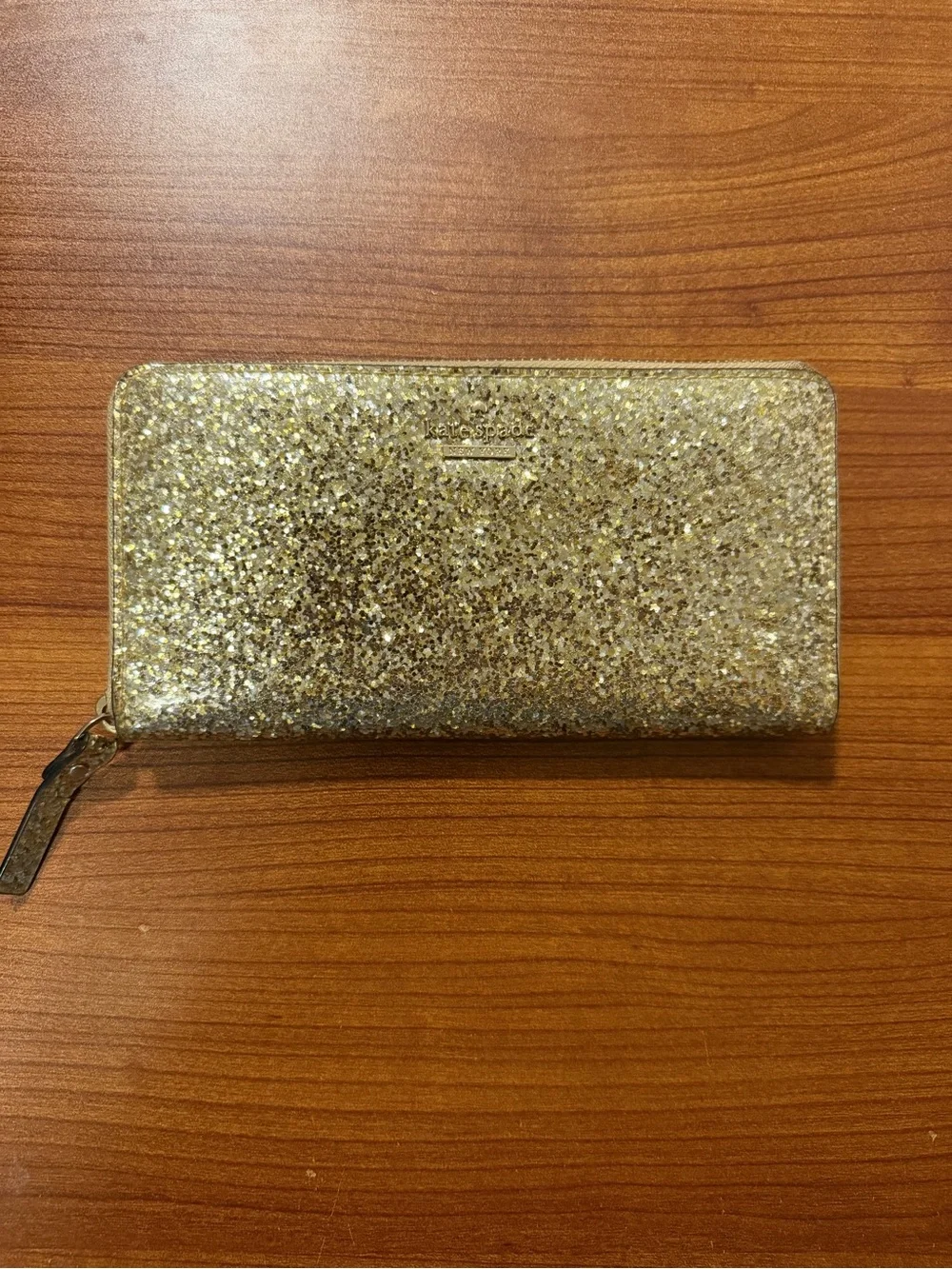 Kate Spade New York Gold Glitter Zip Around Wallet